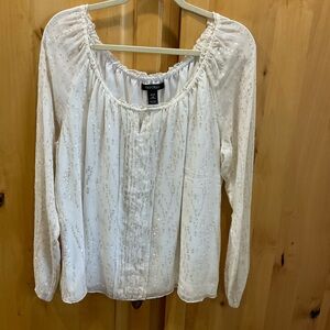 White House Black Market Cream Smocked Long Sleeve Blouse